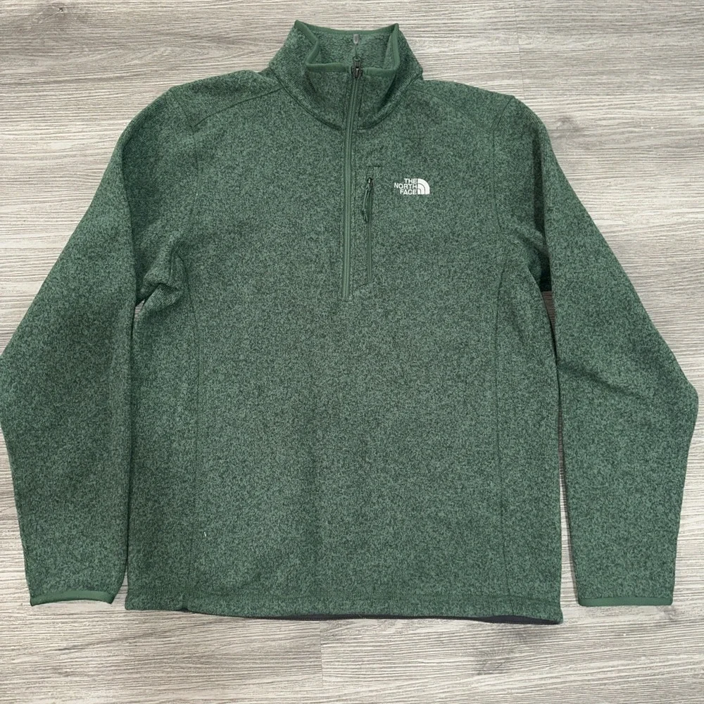 North Face Men's 1/4 Quarter Zip Pullover Size M Fleece Logo Green